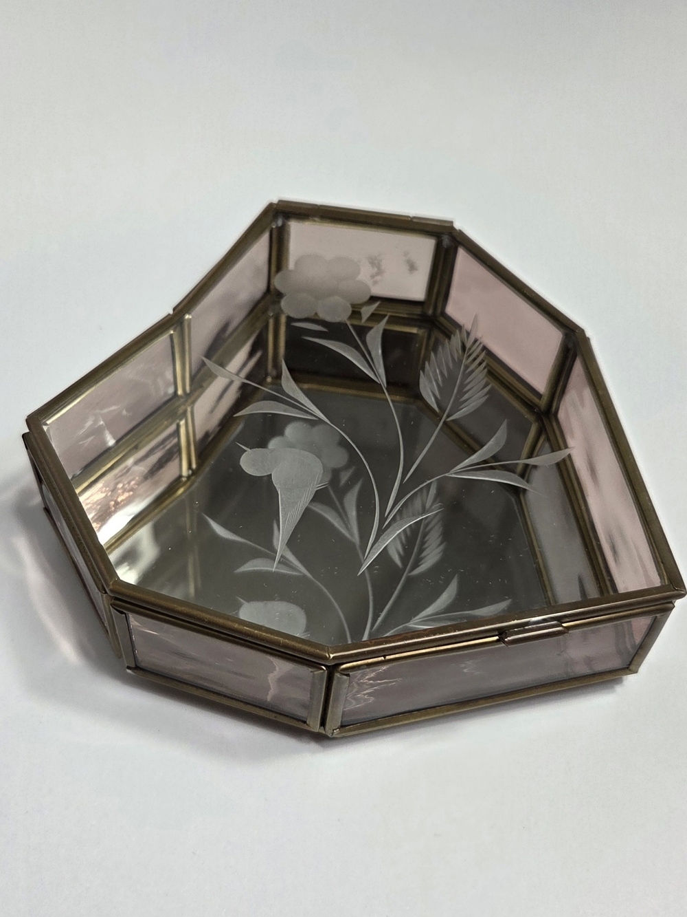 Glass Heart Jewelry Box with Etched Floral Design Y2K Coquette